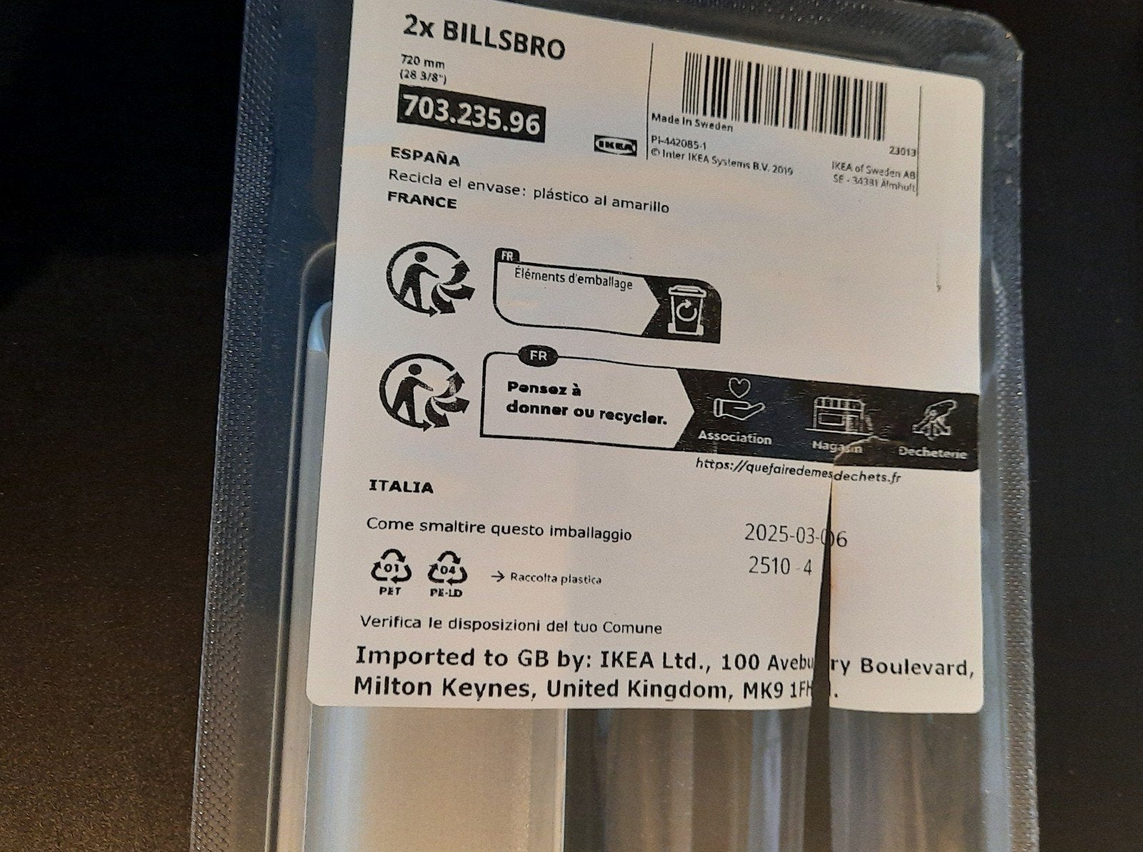 Nieuwe IKEA BILLSBRO handgreep,  720 mm (1), Ophalen, Nieuw