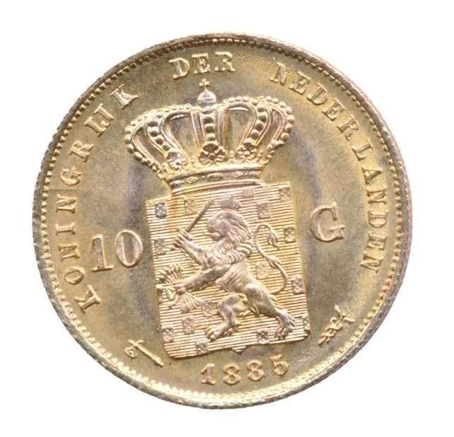 Nederland 10 Gulden 1885 Willem 3, Ophalen of Verzenden, Goud
