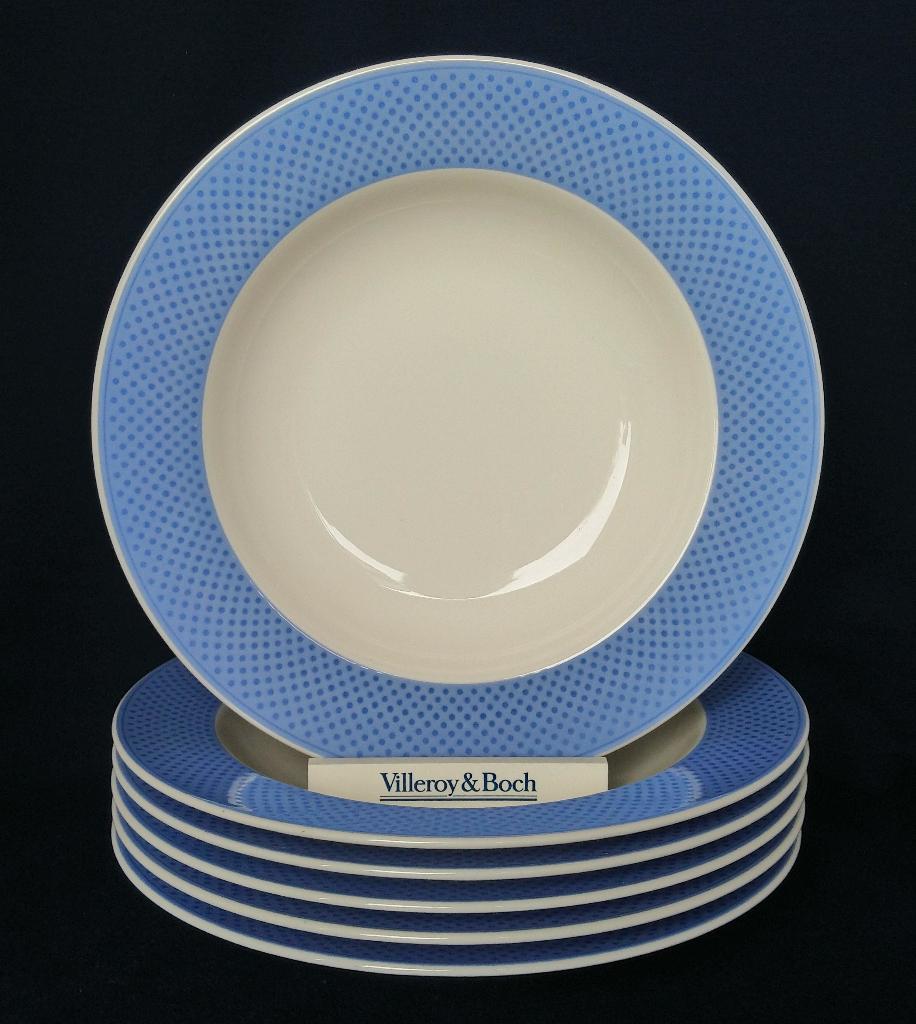 Villeroy & Boch Tipo Blue - soepborden met stippelrand, Ophalen of Verzenden, Zo goed als nieuw, Bord(en), Overige stijlen