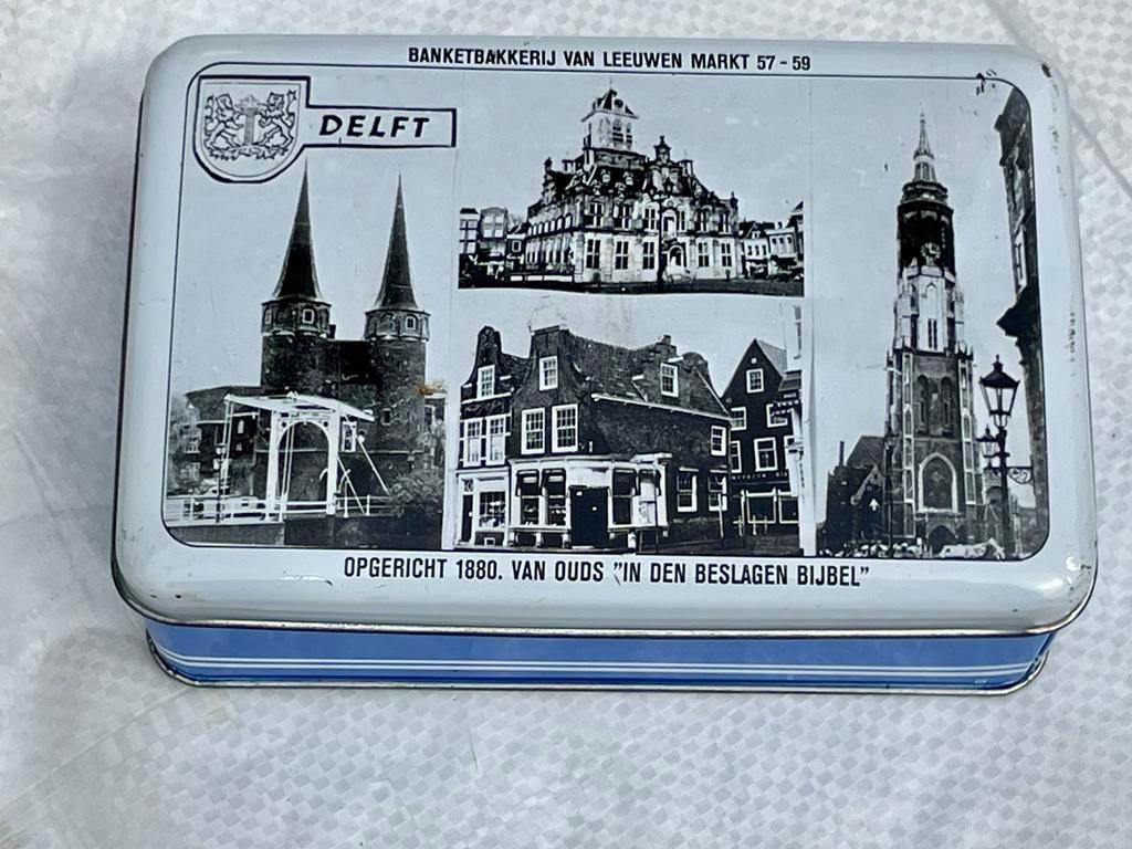 Vintage Delft Koekblik Banketbakkerij Van Leeuwen, Ophalen of Verzenden