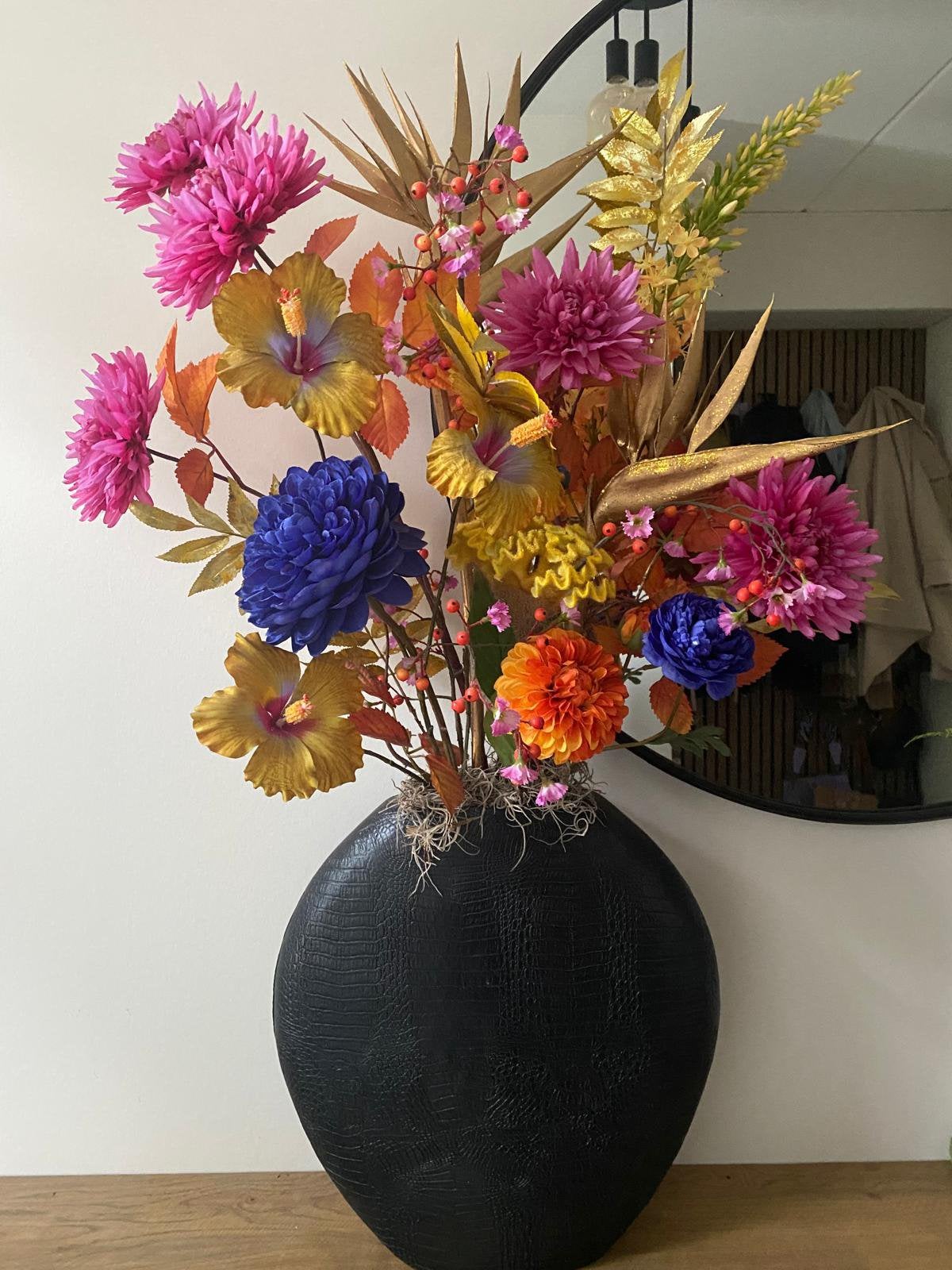 Boeket zijdebloemen incl. vaas., Ophalen, Zo goed als nieuw