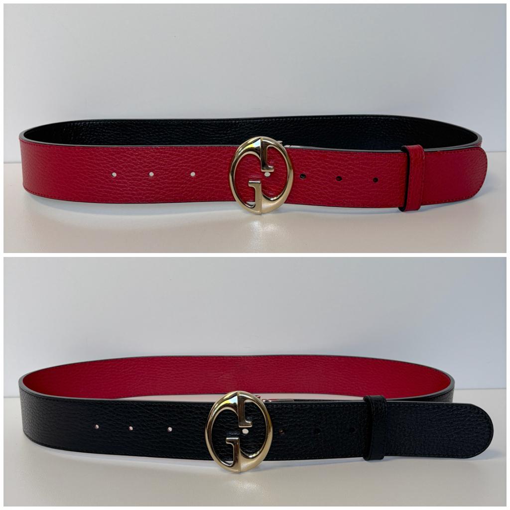 GUCCI rood zwart twee kanten draagbaar leer riem  Maat 90, 3 tot 5 cm, Echt leder, 90 tot 100 cm, Tailleriem
