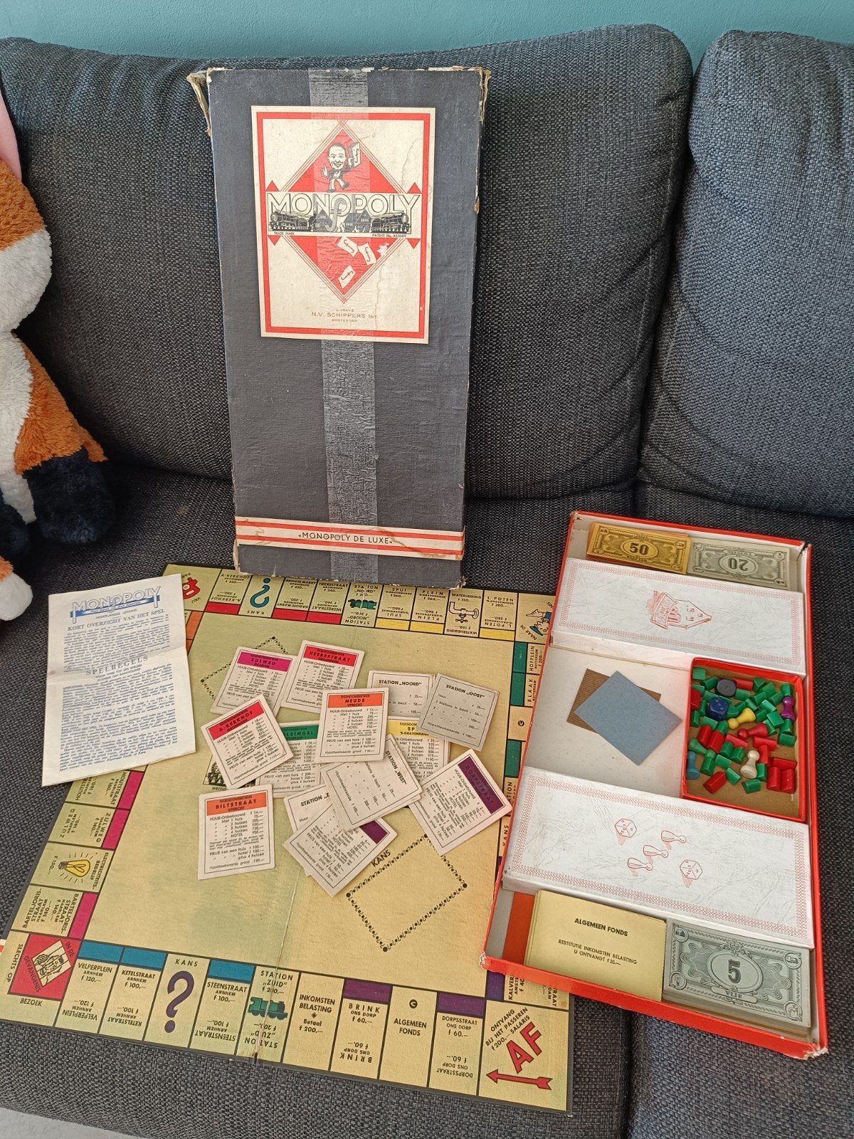 Vintage Monopoly de Luxe Bordspel - Jaren '60/'70, Vijf spelers of meer, Ophalen of Verzenden, Gebruikt, Parker Brothers