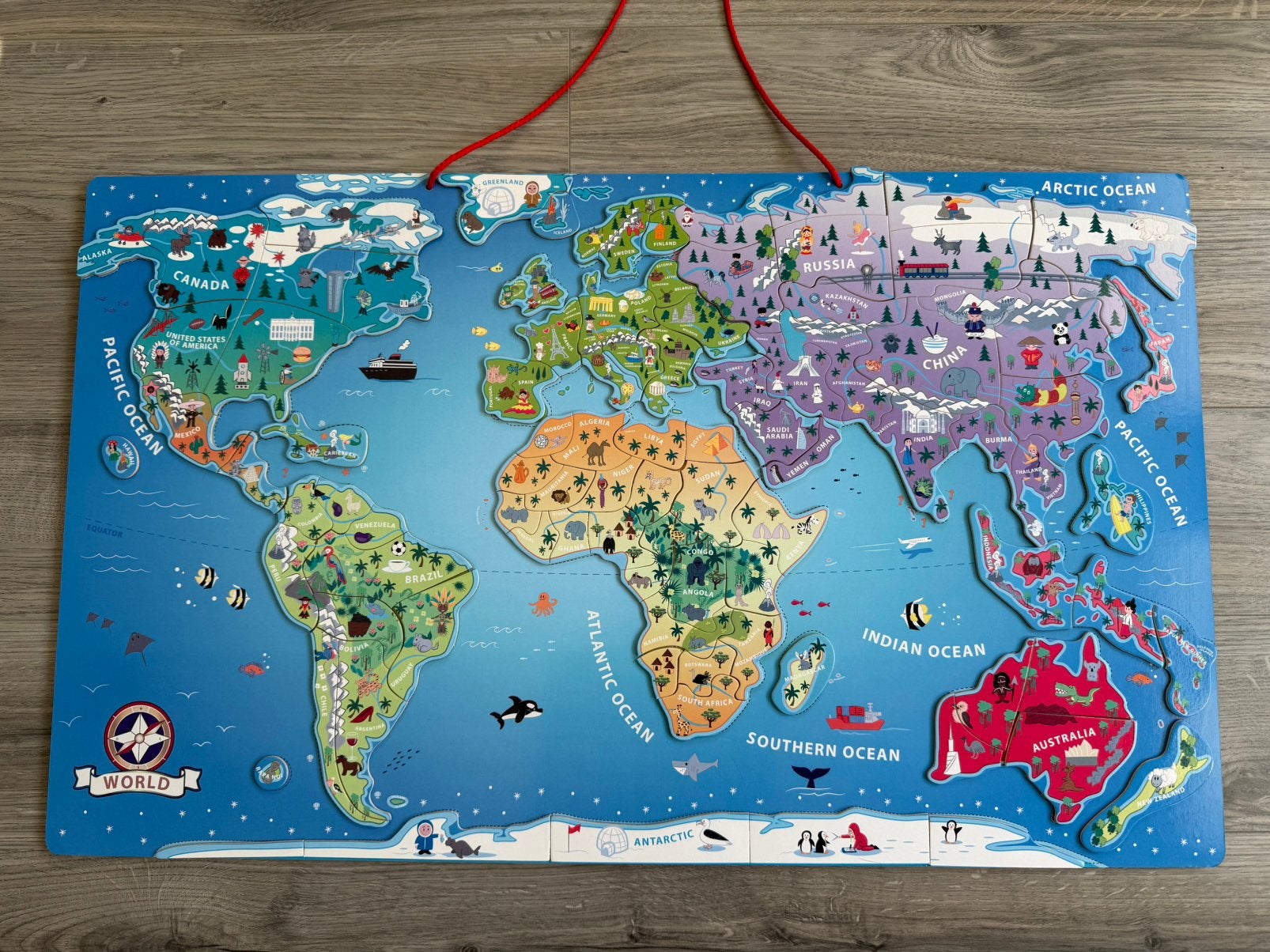 Wereldkaart magnetisch puzzel MDF, Ophalen, Meer dan 50 stukjes, Zo goed als nieuw, 6 jaar of ouder