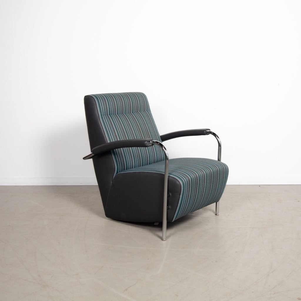 Leolux Scylla Hoog Fauteuil Turquoise Stof Grijs Leer