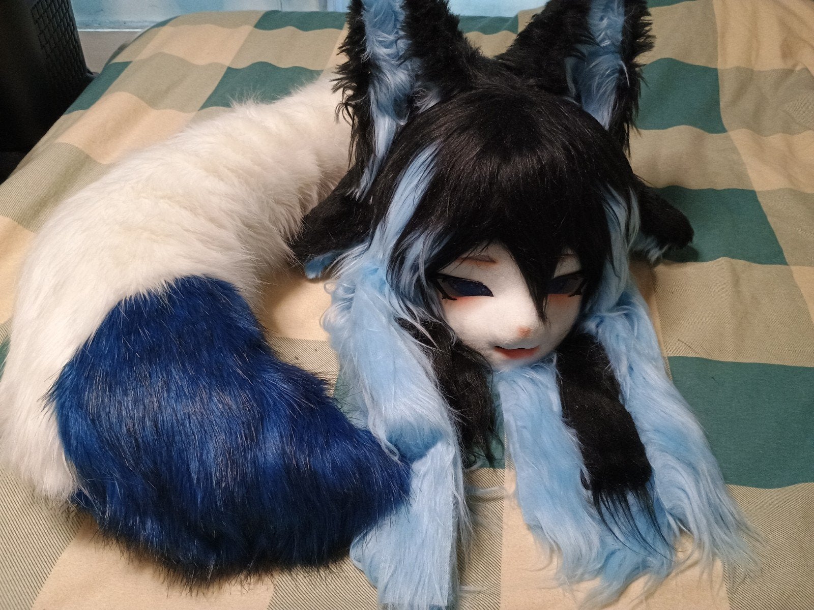 Kigurumi furry hoofd + vossen staart, Hobby en Vrije tijd, Kostuums, Theaterbenodigdheden en LARP, Ophalen of Verzenden, Zo goed als nieuw