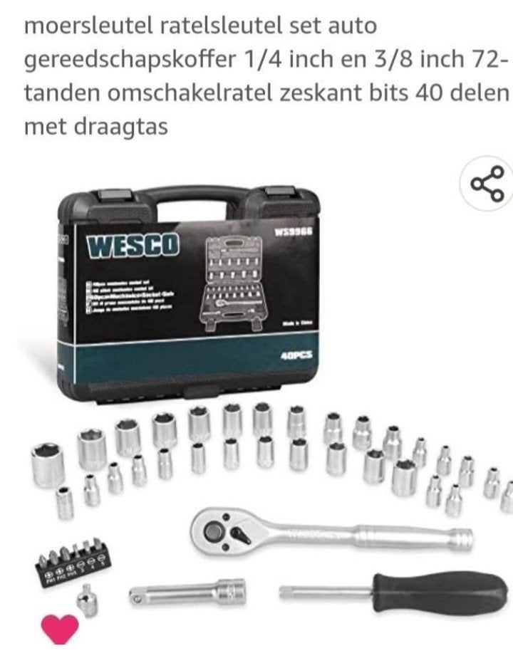 WESCO Dopsleutel Ratelsleutel Set 40-delig 1/4" & 3/8", Ophalen of Verzenden, Nieuw