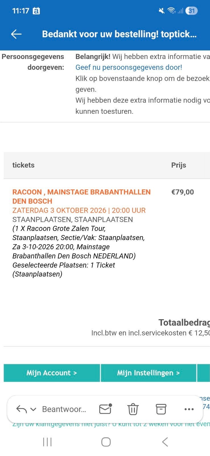Racoon kaartje, Eén persoon, Oktober
