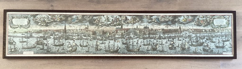Panoramaprent "Gezicht op 't IJ te Amsterdam" Willem Jansz, Ophalen, 40 cm, 190 cm, Stadsgezicht