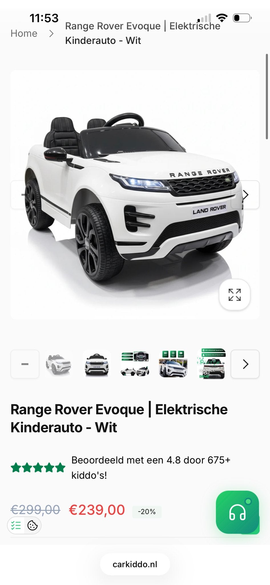 Range Rover Evoque Elektrische Kinderauto - Wit met toebehor, Ophalen of Verzenden, Zo goed als nieuw
