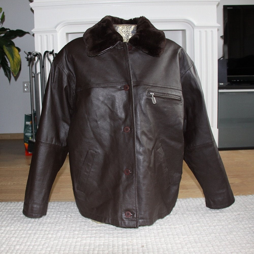 Warme Leren Casuals Jas (M) € 45,-, Maat 38/40 (M), Bruin, Ophalen of Verzenden, Zo goed als nieuw