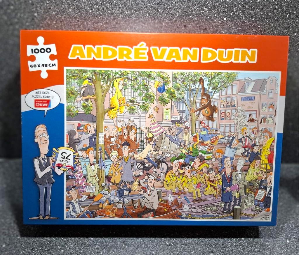 Jan van Haasteren puzzel Andre van Duin 75 jaar, Hobby en Vrije tijd, Denksport en Puzzels, Ophalen of Verzenden, 500 t/m 1500 stukjes