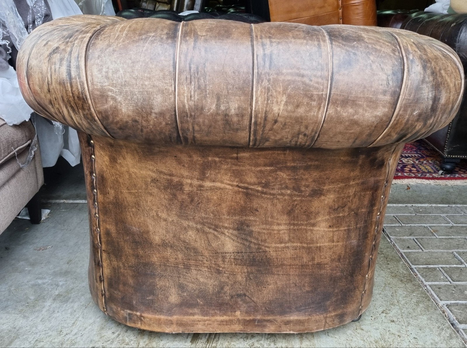 Originele oude Chesterfield club fauteuil + BEZORGING GRATIS, Gebruikt, ., Chesterfield, Ophalen of Verzenden