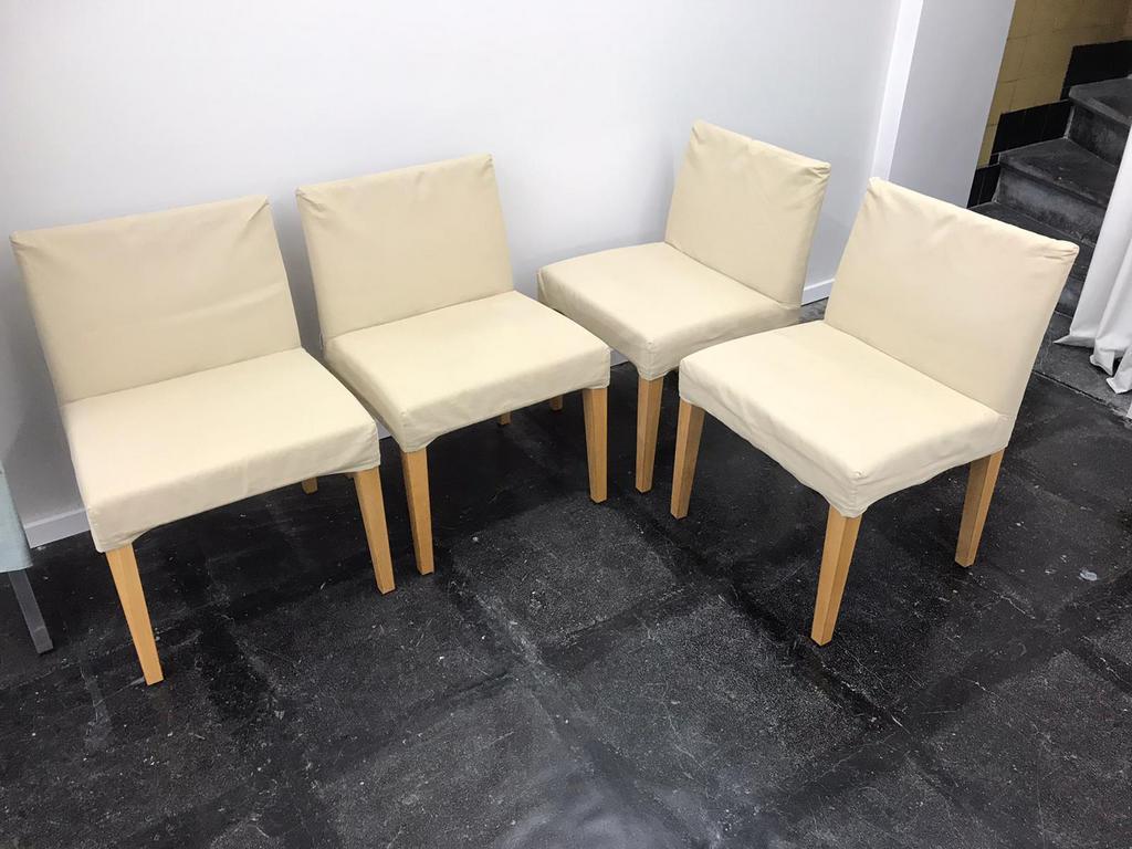 4 stuks Bielefelder Werkstatte beige eetkamer stoelen, Ophalen, Nieuw, Overige kleuren