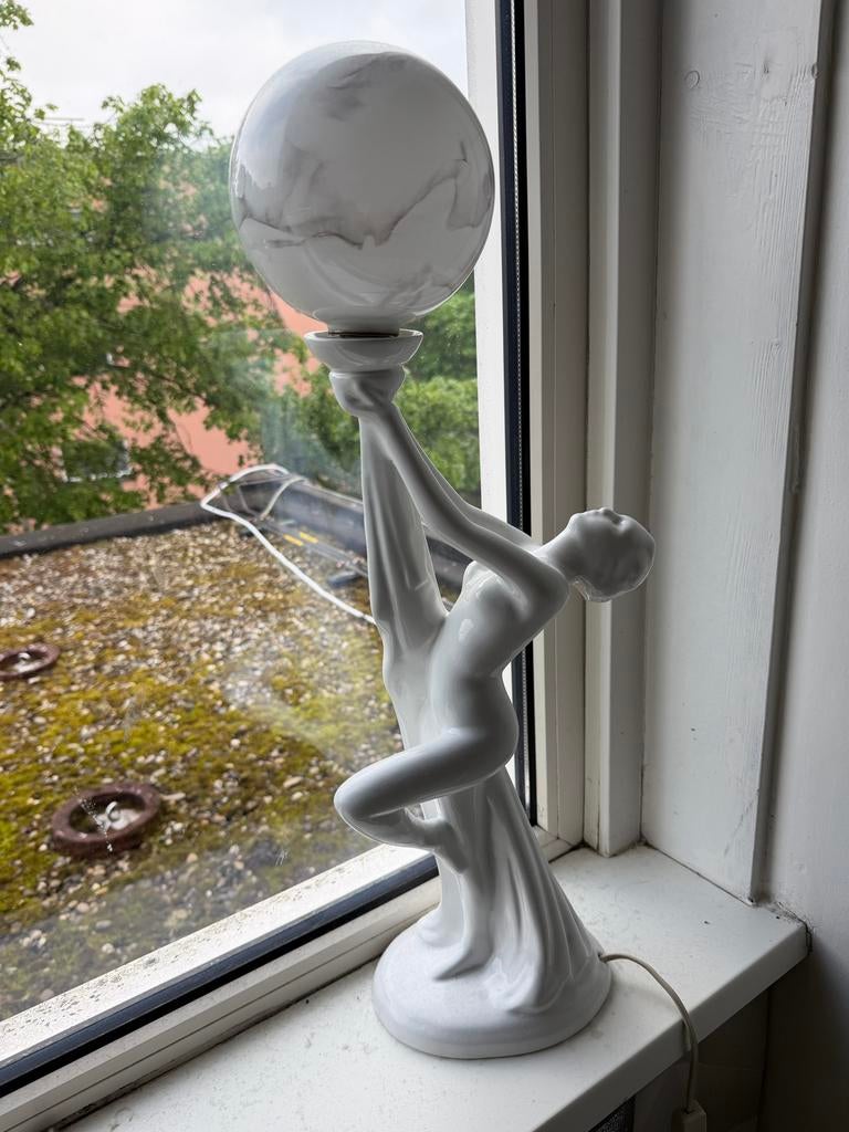 Keramieken lamp met marmeren bol - Art Deco stijl, Ophalen