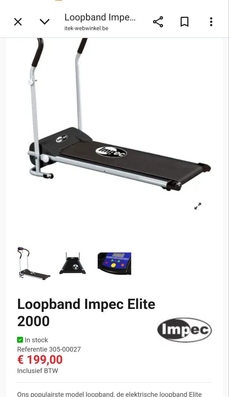Electric tredmolen loopband Impec, Ophalen, Gebruikt, Loopband