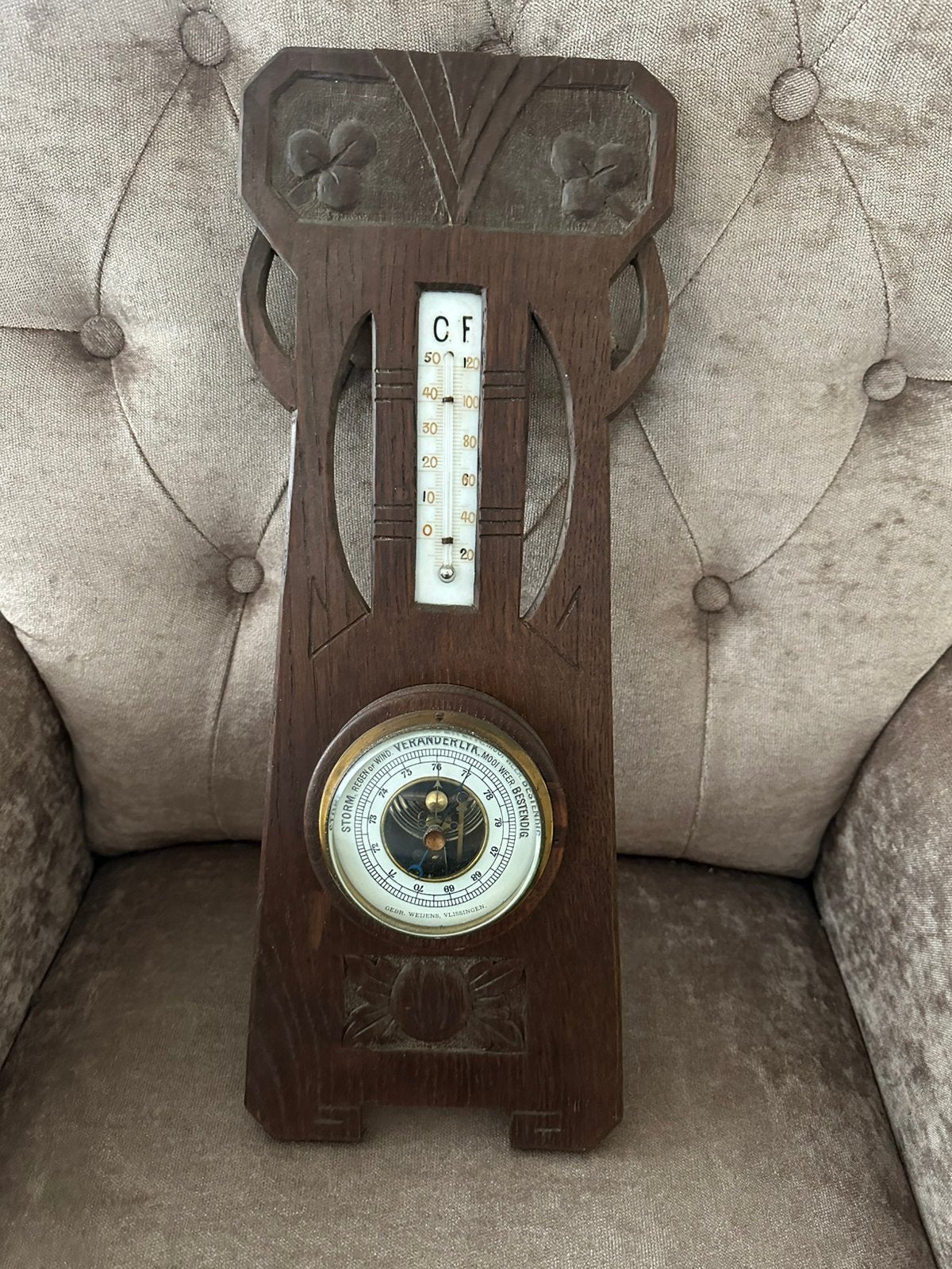 Antieke Jugendstil Wandbarometer & Thermometer Gebr. Weijens, Audio, Tv en Foto, Weerstations en Barometers, Verzenden, Zo goed als nieuw