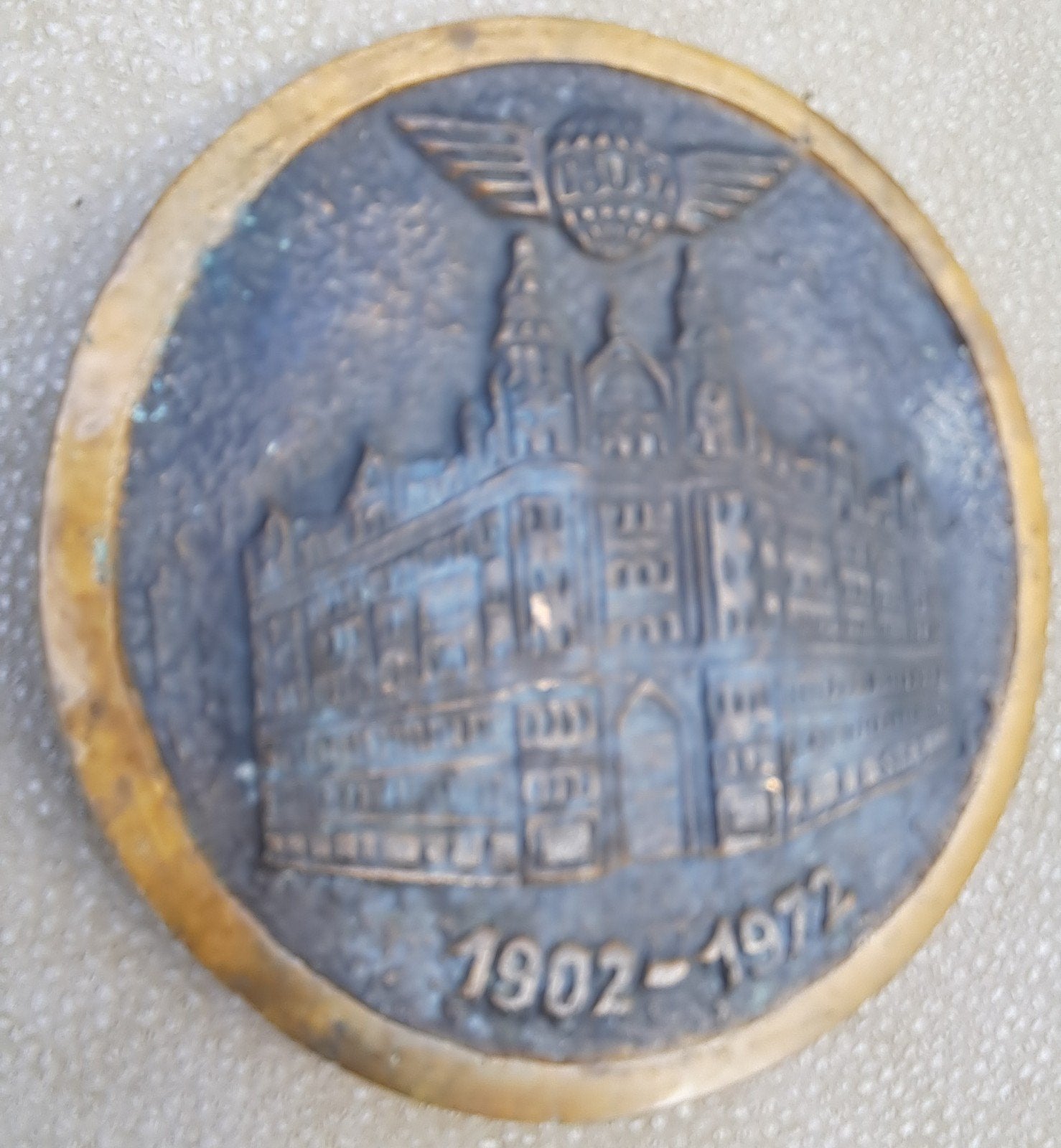 Bronzen Medaille 1902-1972 Gebouw met Vleugels, Ophalen of Verzenden