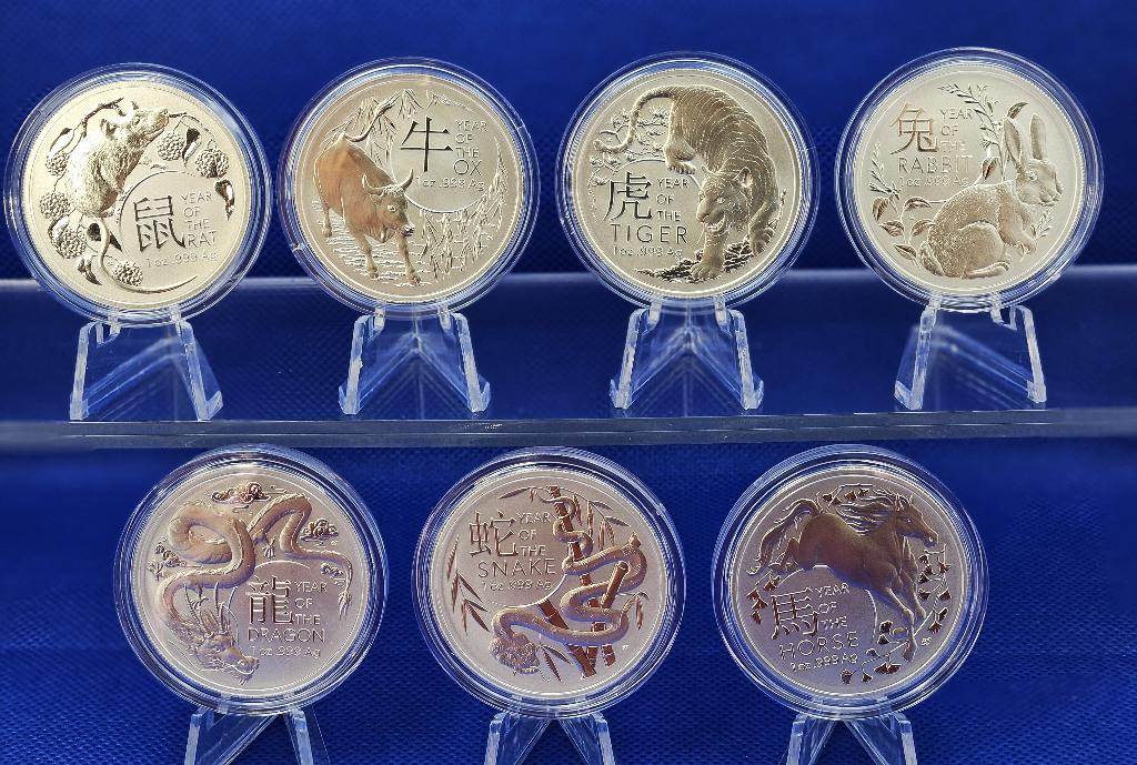 (A384) AUSTRALIA RAM LUNAR 2020 t/m 2026 is 7X ONE OUNCE, Ophalen of Verzenden, Setje, Zilver