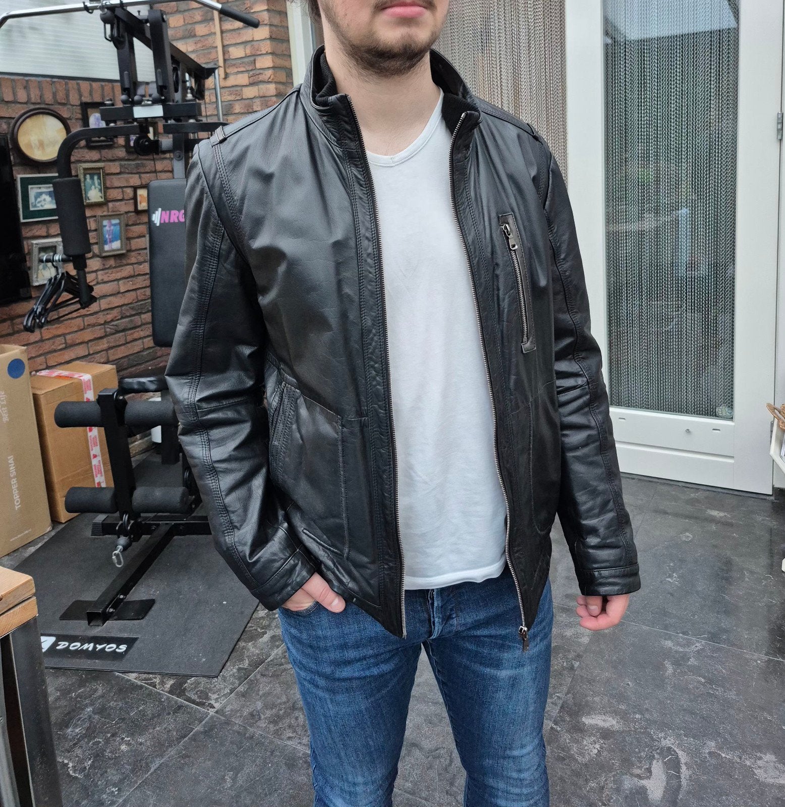 Zeer Mooie Leren Jas van Hugo Boss mt 50/L, Maat 48/50 (M), Zwart, Ophalen of Verzenden, Zo goed als nieuw