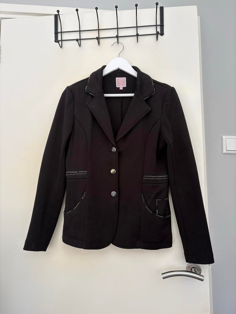 Zwart wedstrijdjasje met strass details - Maat 176, Kinderen, Dressuur, Ophalen of Verzenden, Zo goed als nieuw