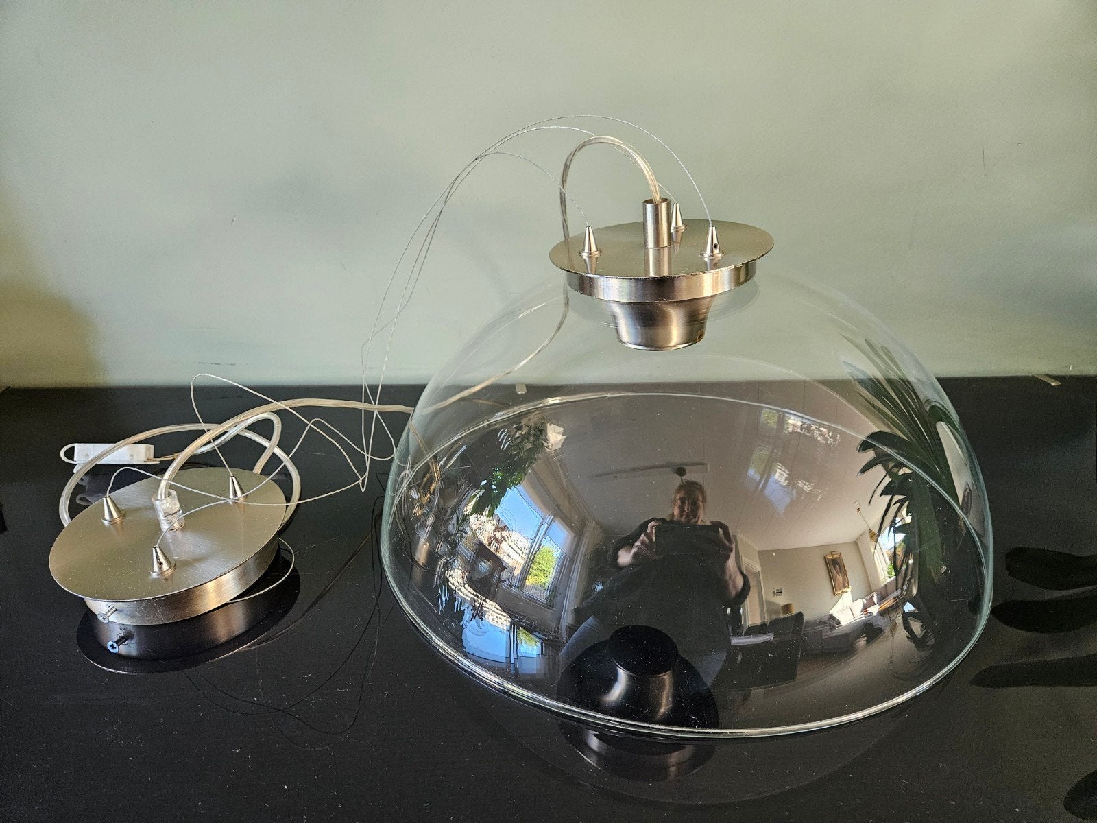Hanglamp van helder glas en RVS, modern design, Ophalen, Zo goed als nieuw, Glas, 75 cm of meer