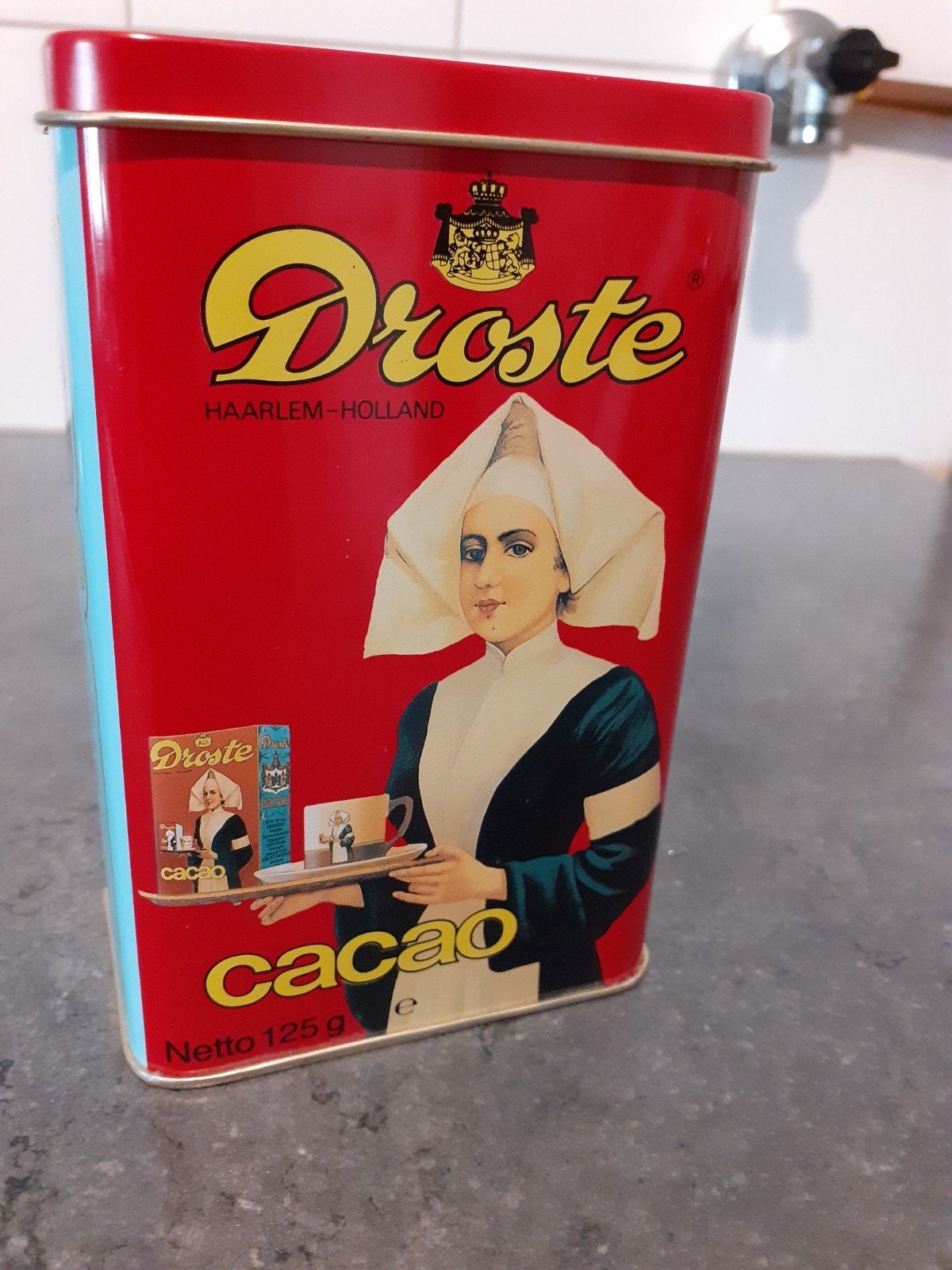 Vintage Droste Cacao Blik met Verpleegster Motief, Ophalen of Verzenden, Gebruikt, Verpakking