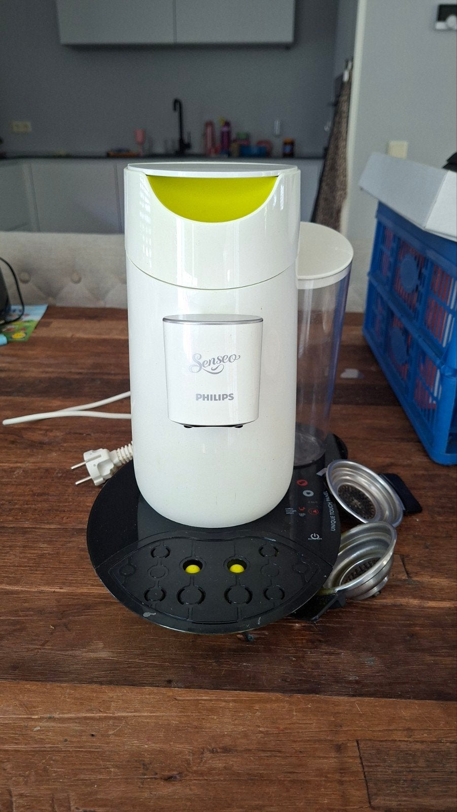 Philips Senseo koffiezetapparaat - Wit/Geel, Gebruikt, Koffiemachine, Ophalen of Verzenden, 2 tot 4 kopjes