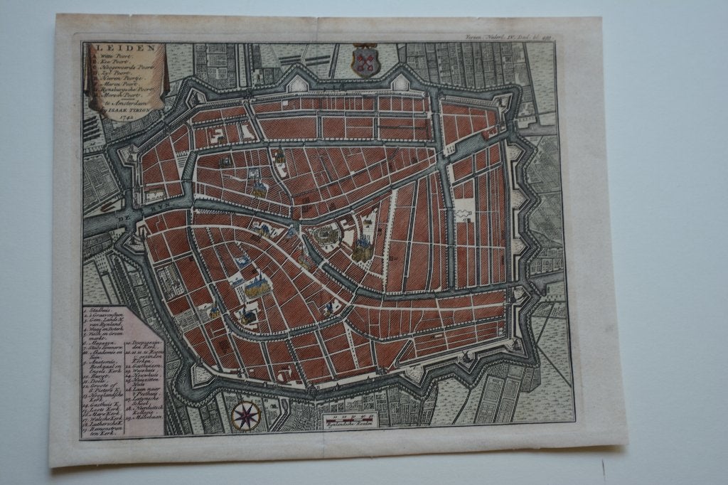 LEIDEN PLATTEGROND ANNO 1742 ISAAK TIRION KOPERGRAVURE E64, Cartografie, 17 cm, Ophalen of Verzenden, Gravure