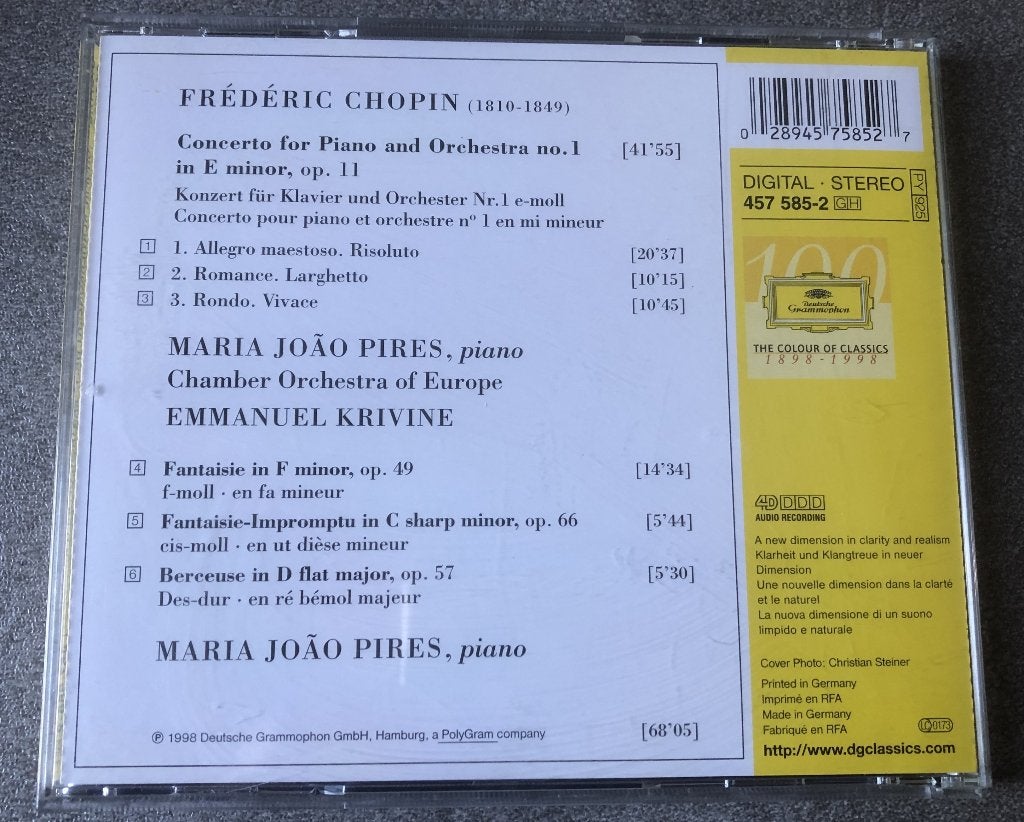 CHOPIN - MARIA JOAO PIRES - O..A. PIANO CONCERTO NO. 1 -, Cd's en Dvd's, Chopin, Ophalen of Verzenden, Zo goed als nieuw, Romantiek