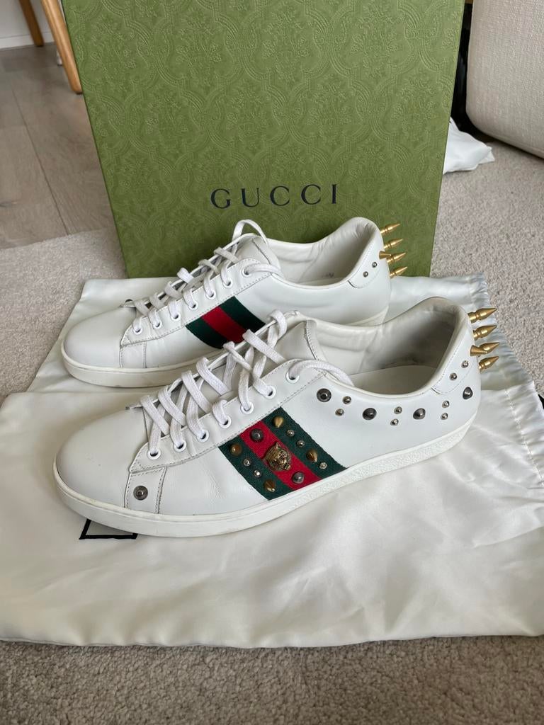 Gucci Ace met studs maat 46,5, Ophalen of Verzenden, Zo goed als nieuw, Wit, Sneakers of Gympen