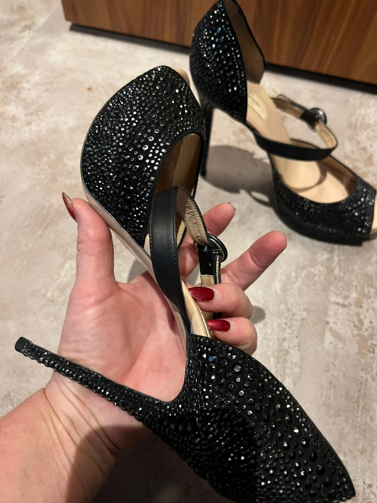 VALENTINO GARAVANI hakken 39,5 vol strass origineel zgn, G, Zwart, T, T