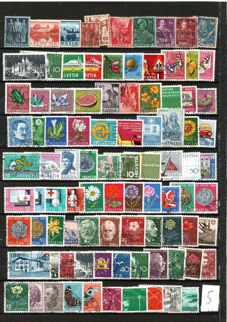 90 zegels Zwitserland blad 5, Ophalen of Verzenden, Gestempeld