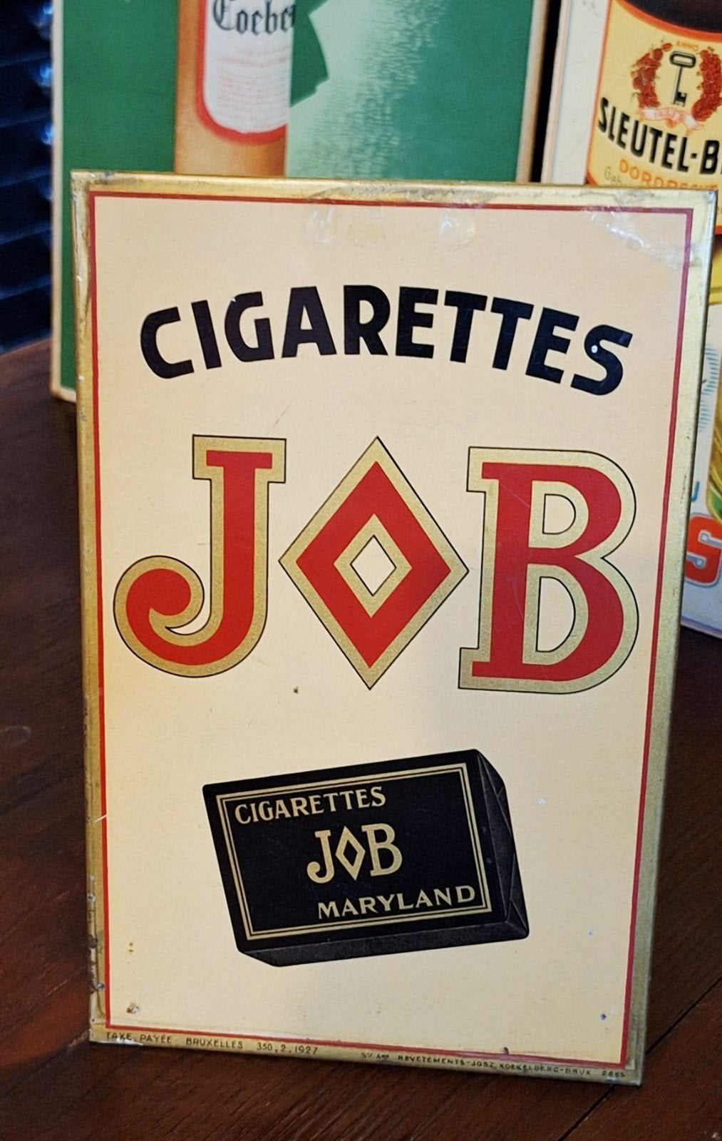 Blikken reclamebordje. JOB Cigarettes. 1927., Ophalen of Verzenden, Gebruikt, Overige