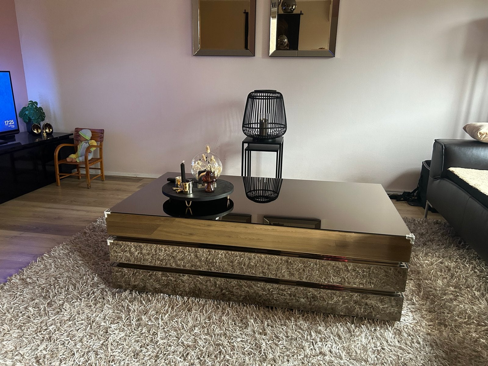 Bronskleurige Spiegel-Salontafel Eric Kuster Style, Ophalen, 100 tot 150 cm, 50 tot 100 cm, Glas