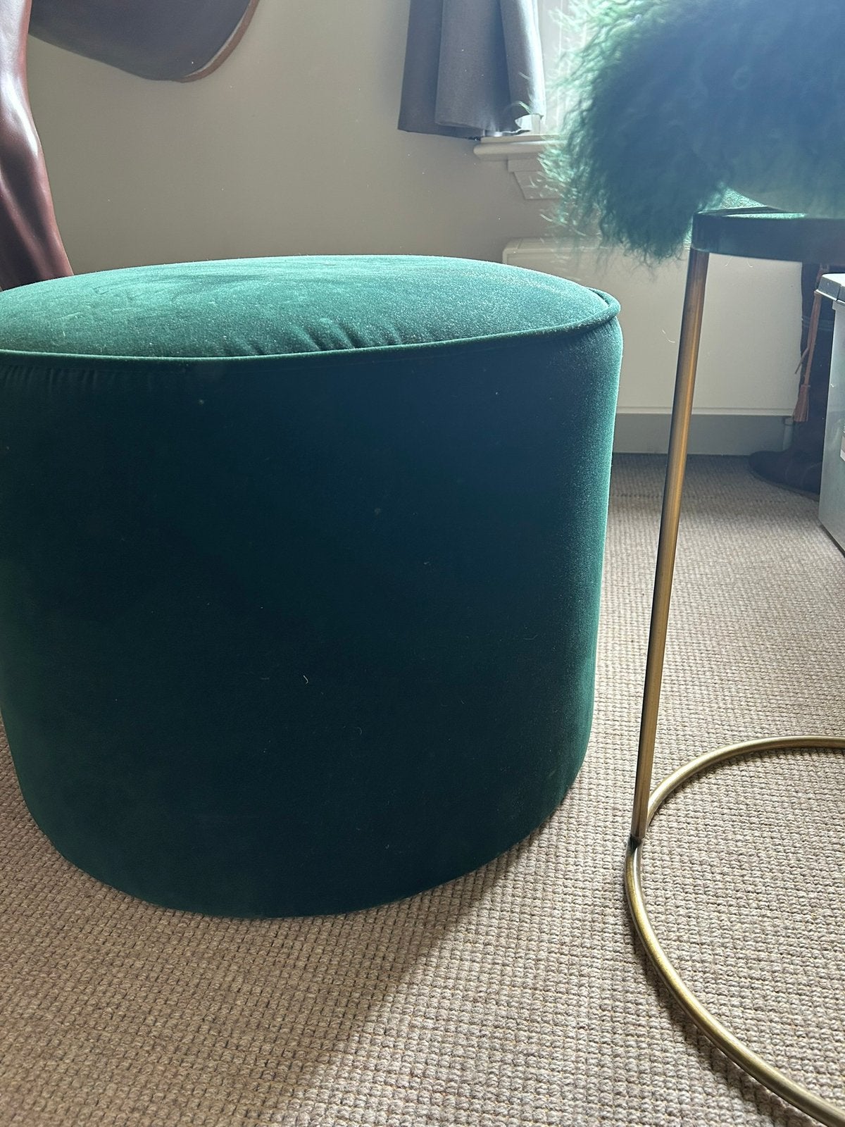Ikea Grundsjö donkergroene poef fluweel, Ophalen, Gebruikt, Rond, Minder dan 50 cm