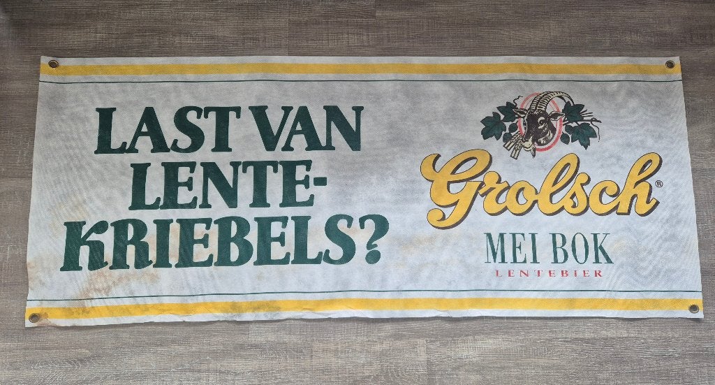Te koop: Grolsch Meibok spandoek, mancave, bar, keet, Ophalen of Verzenden, Zo goed als nieuw, Overige typen, Grolsch