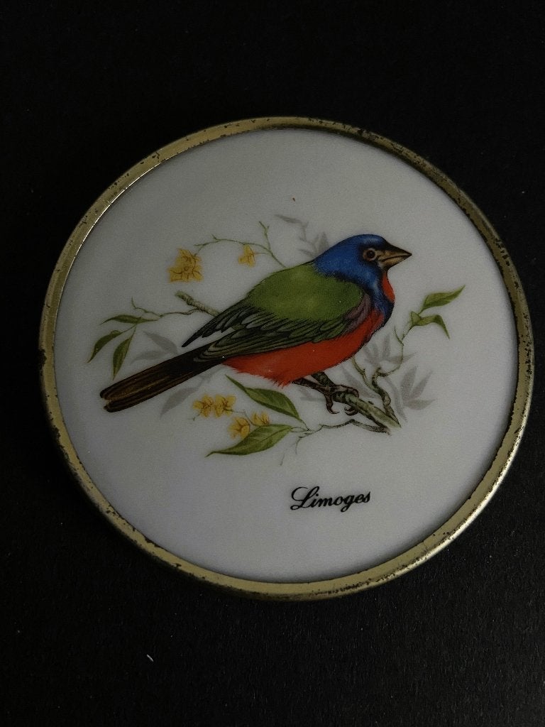 Vintage Limoges Plaatje Tegeltje Vogel 7 cm, Antiek en Kunst, Ophalen of Verzenden