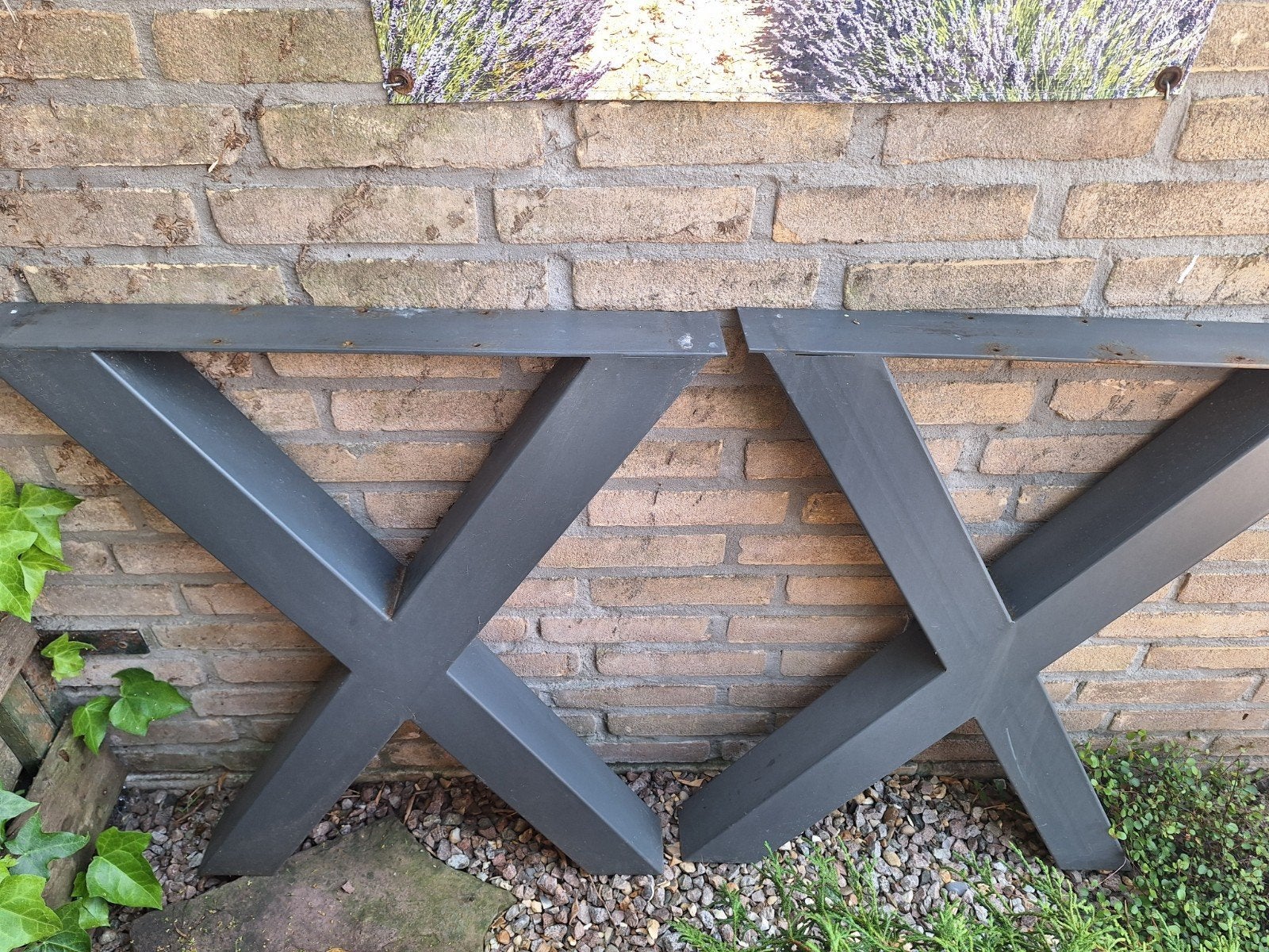 Set van 2 metalen X-poten voor tafel - Grijs, Ophalen, Tafelpoot, Gebruikt, 50 tot 100 cm