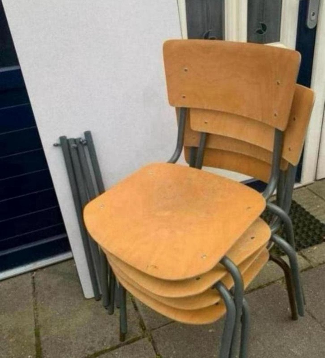 Set 4 houten stoelen met tafel VINTAGE 65,-, Ophalen of Verzenden, Zo goed als nieuw, Hout