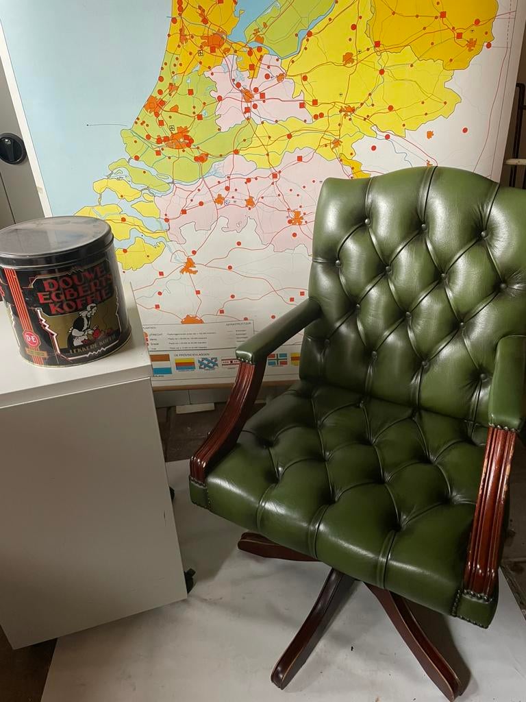 Chesterfield bureaustoel, Ophalen, Gebruikt, 75 tot 100 cm, Leer