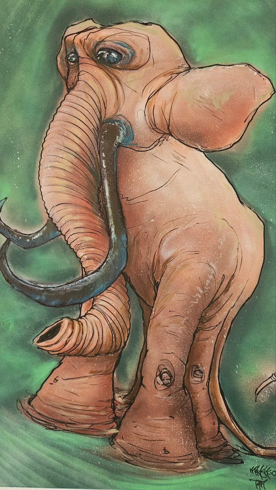 Uniek Handgemaakt Street Art Schilderij - Olifant/Mammoet, Ophalen