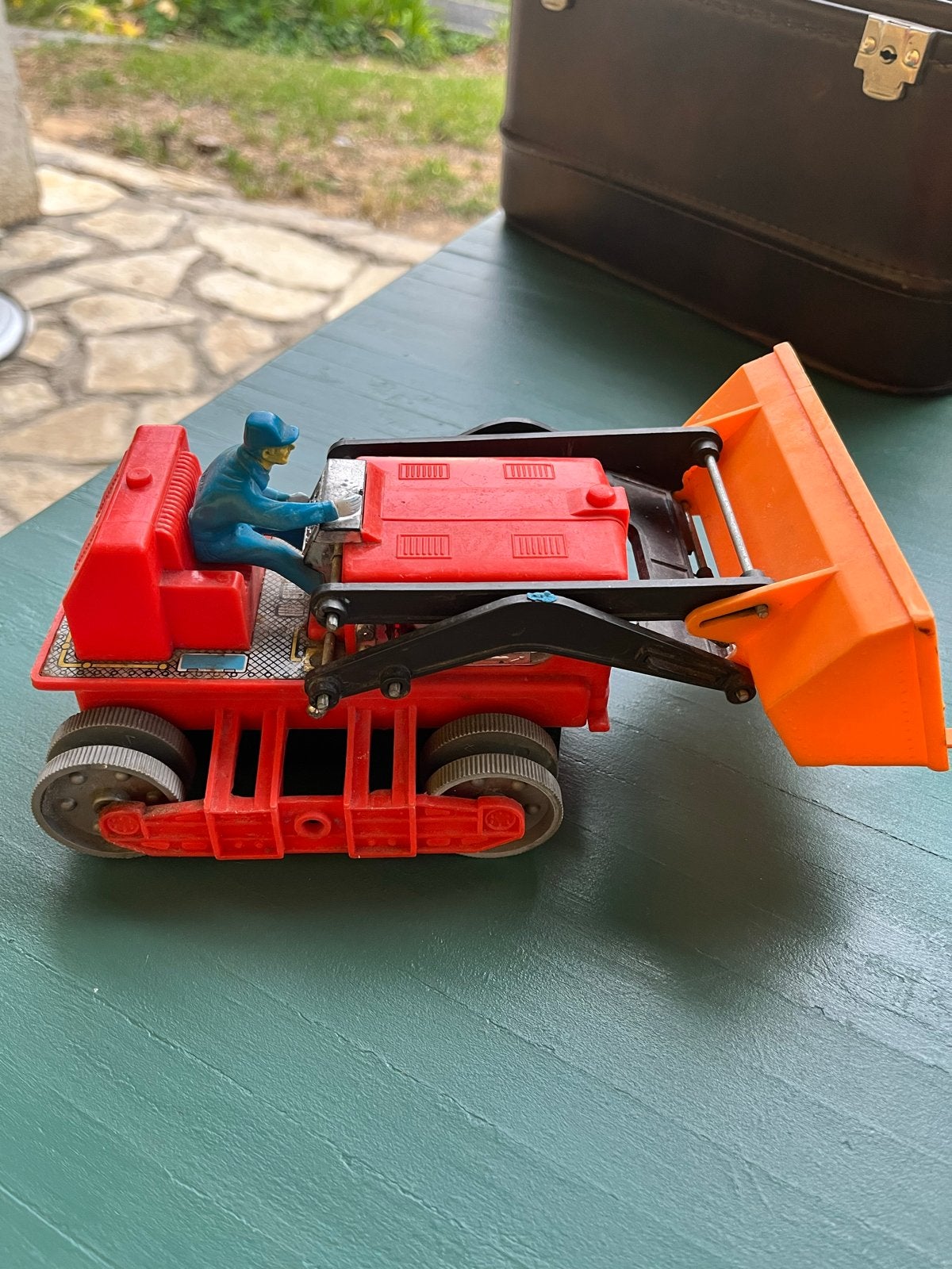 Vintage speelgoed bulldozer Made in Japan tin plastic toy, Verzenden, Gebruikt