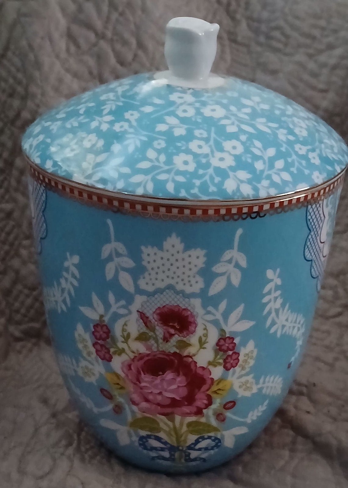Pip Studio voorraadpot, blauw met bloemen., Pip Studio, Ophalen of Verzenden, Zo goed als nieuw, Overige stijlen