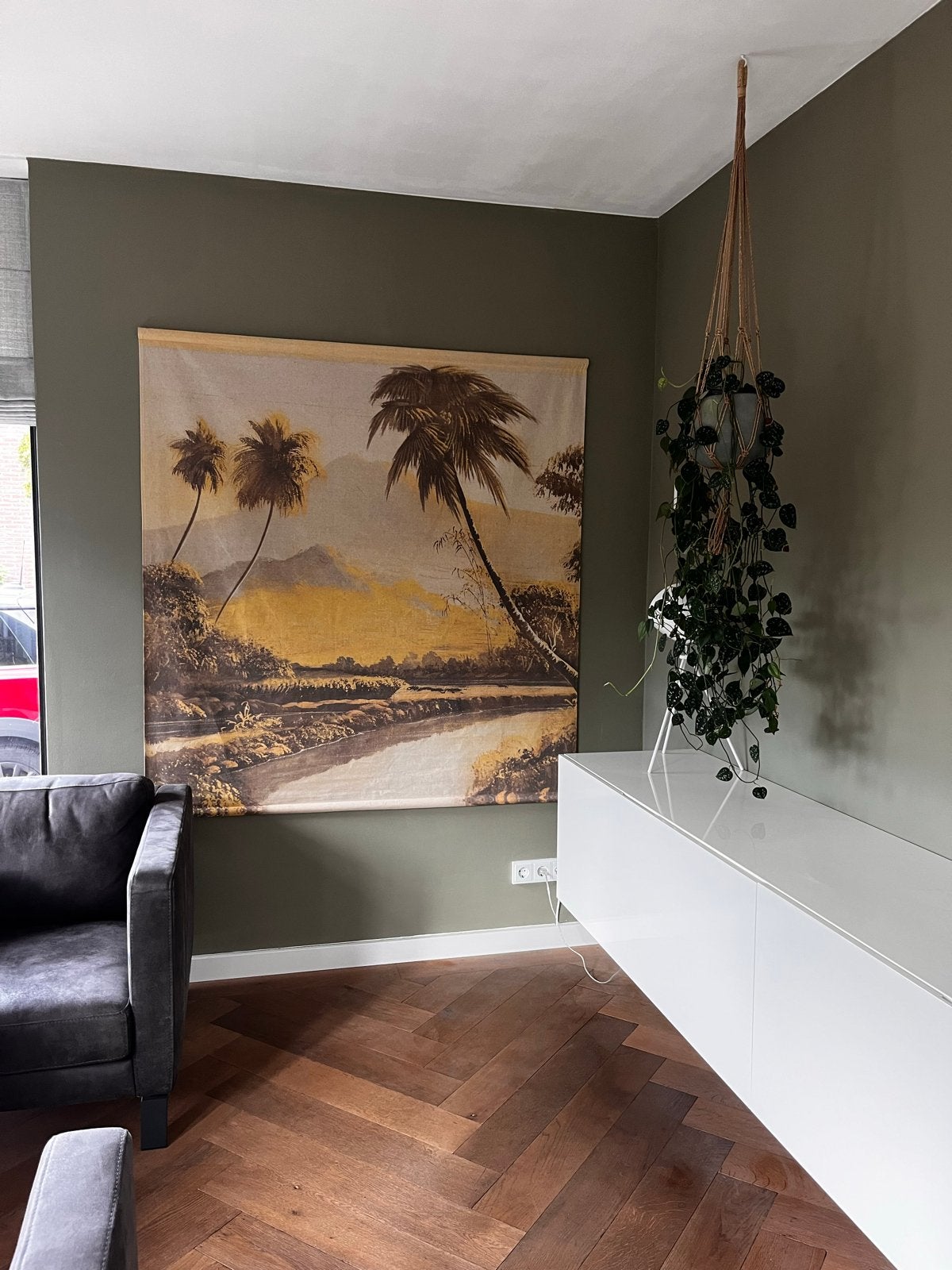 HK living Wandkleed met Palmbomen - Tropisch Landschap, Ophalen, Meerkleurig, Zo goed als nieuw, Met ophangsysteem