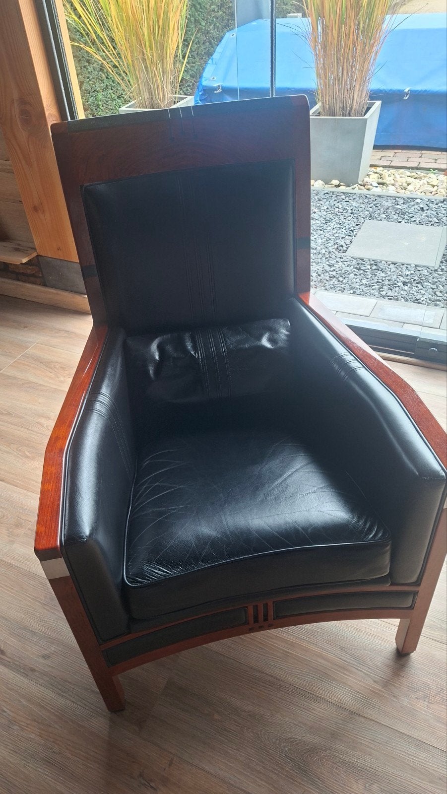 Twee leren Art Deco fauteuils met houten frame - Zo goed als, Twee, Zwart, Modern klassiek, Hout