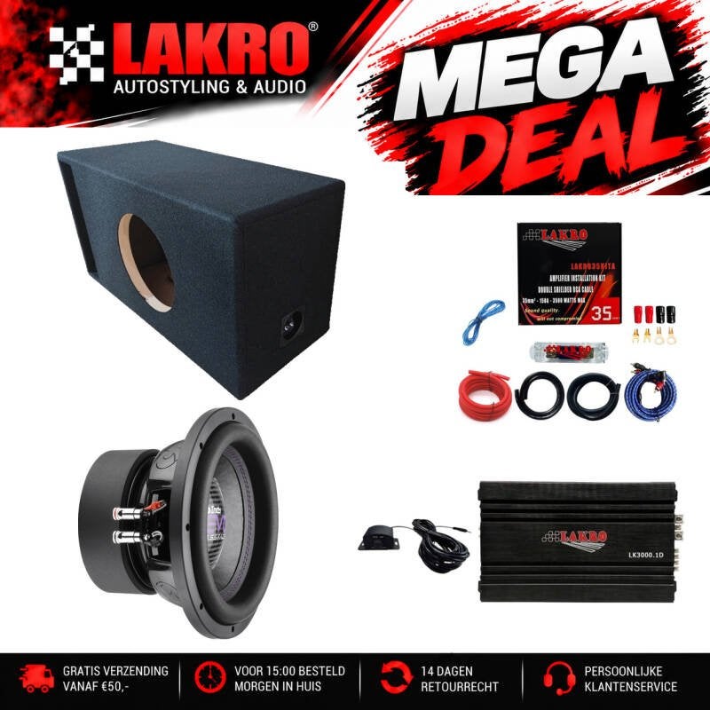 10 inch Pack 18 - LAKRO - subwooferpakket - 1250 watt RMS, Auto diversen, Niet ingevuld, Niet ingevuld, Niet ingevuld