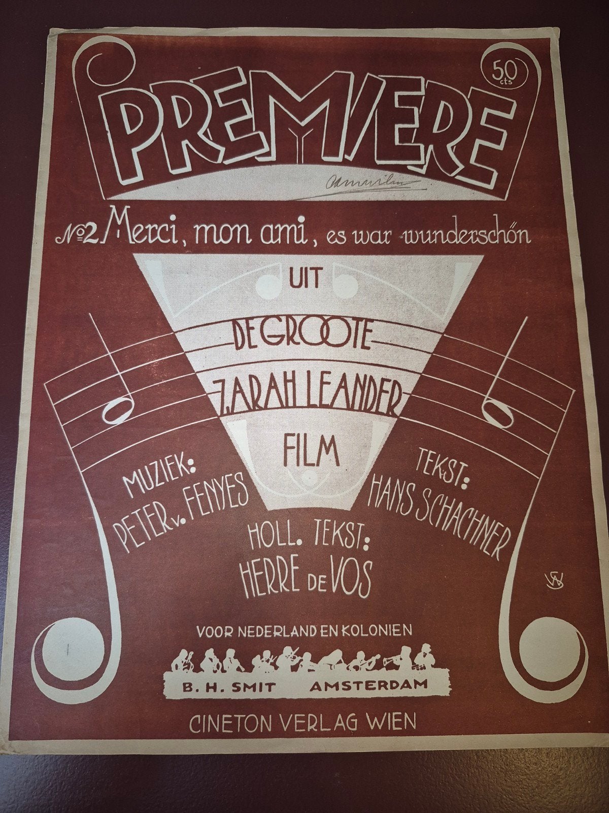 Premiere - Merci, mon ami - bladmuziek Zarah Leander film, Muziek en Instrumenten, Piano, Gebruikt, Filmmuziek en Soundtracks
