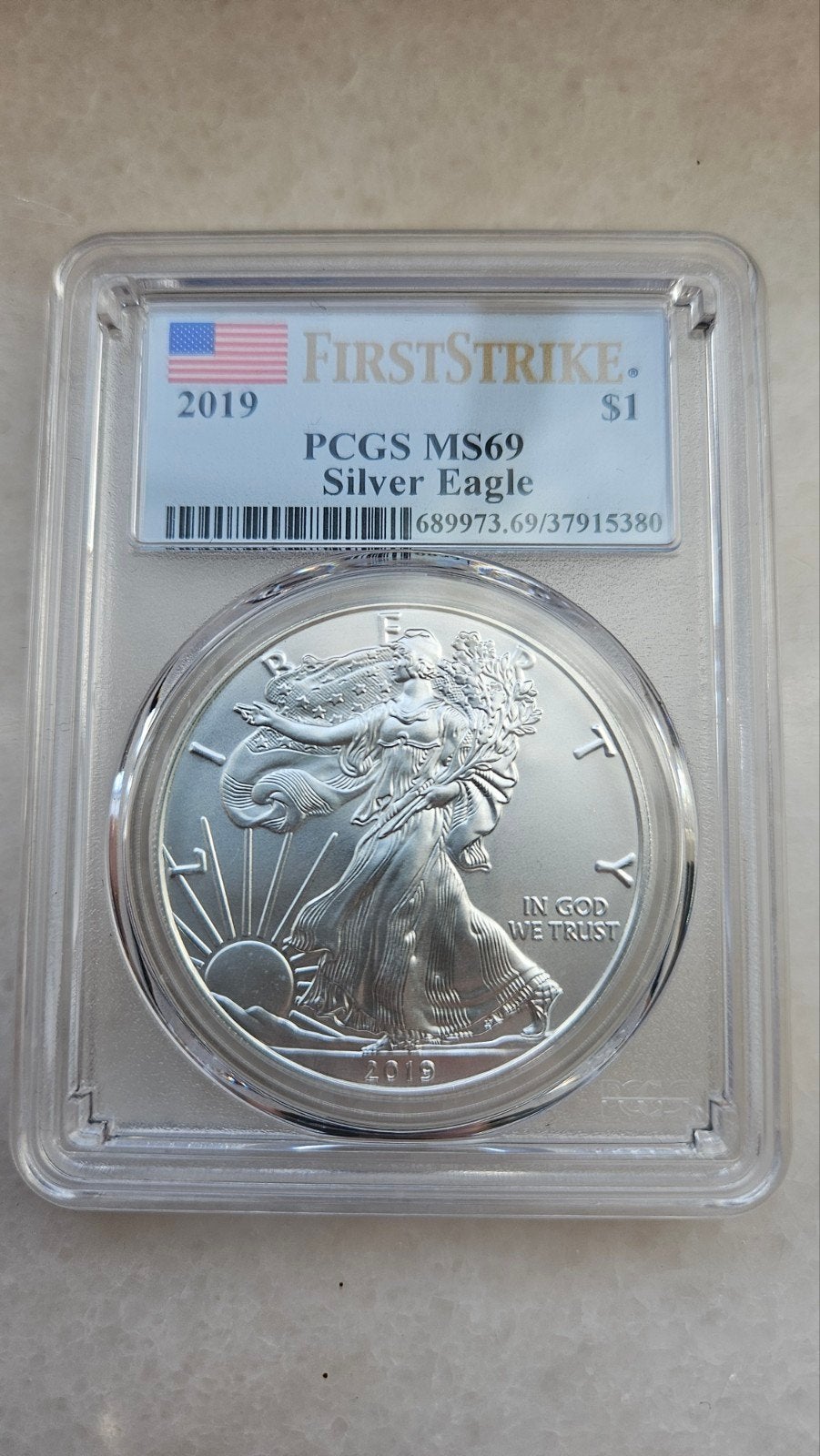 1 ounce american eagle in slab, Postzegels en Munten, Ophalen of Verzenden, Zilver