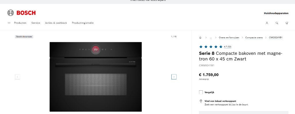 Compacte bakoven met magnetron 60x45 cm zwart, Ophalen, Minder dan 45 cm, 60 cm of meer, Nieuw